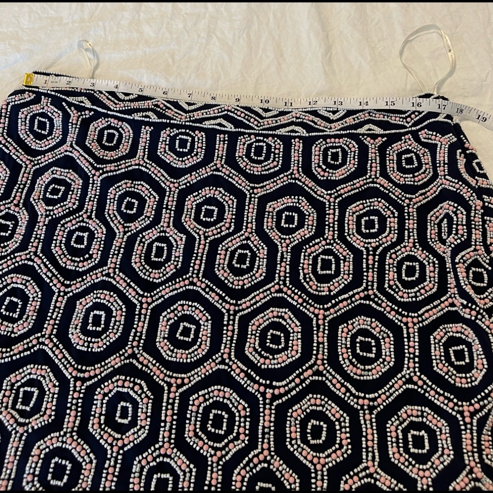 NWT Boston Proper Navy and Pink Beaded Mini Skirt Size 14